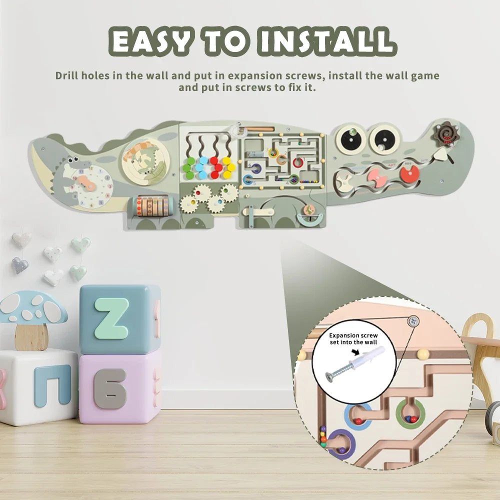 Wooden Crocodile Busy Board Activity Wall