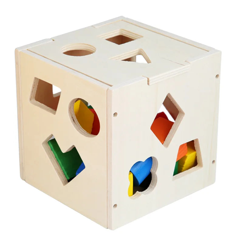 Children's 15-Hole Wooden Shape Sorter Cube