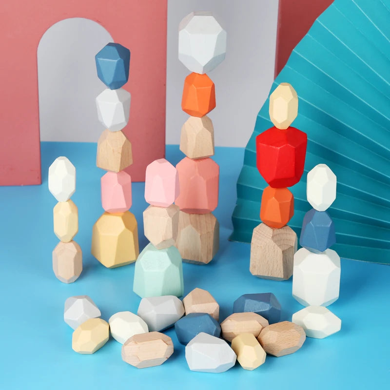 21/36 Piece Wooden Sorting & Stacking Sensory Stones
