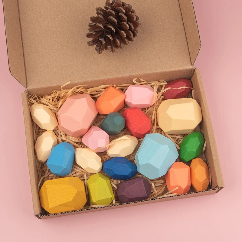 21/36 Piece Wooden Sorting & Stacking Sensory Stones