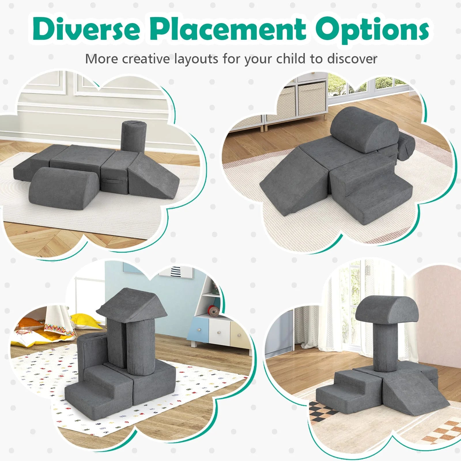 Indoor 6-Piece Grey Indoor Soft Play Climbing Blocks