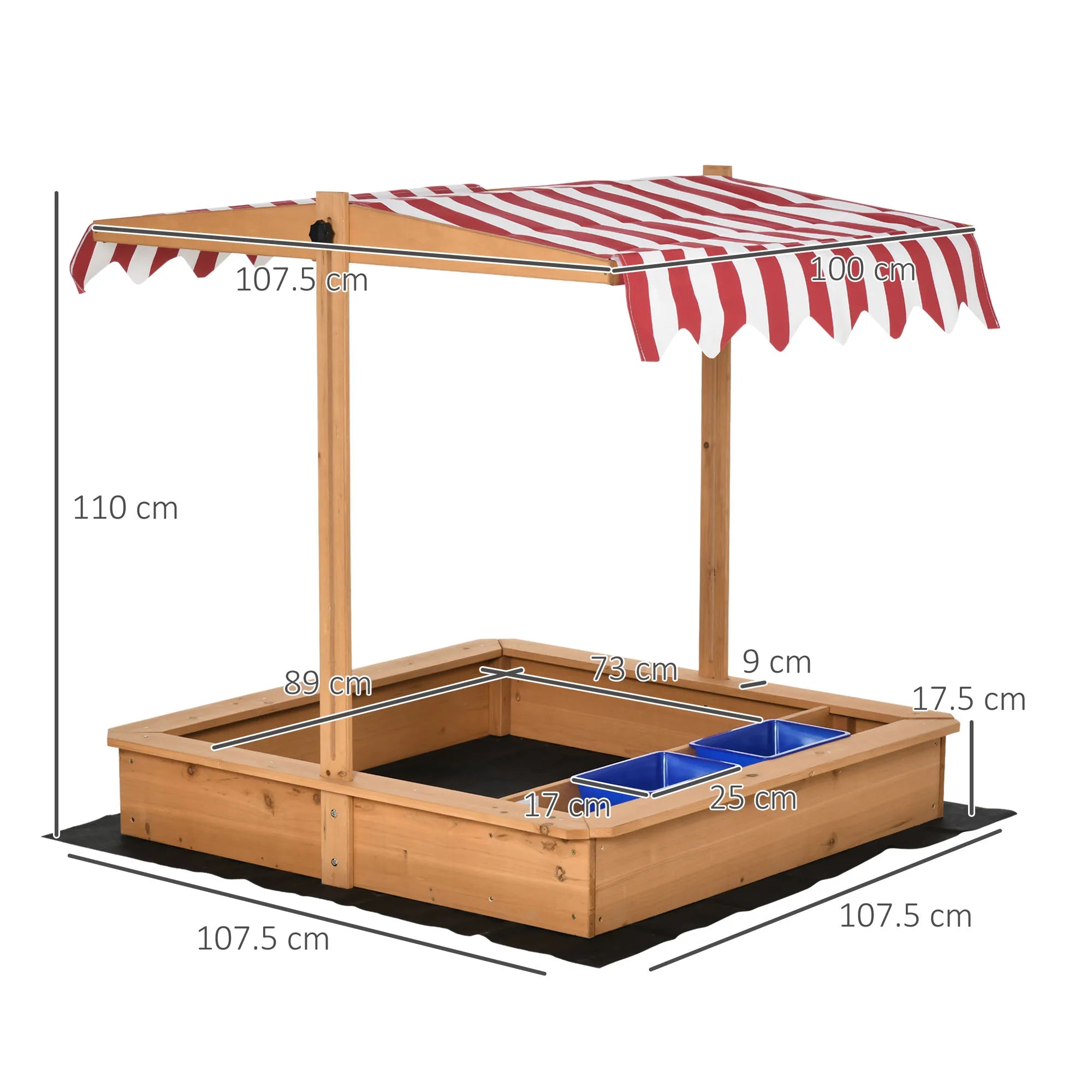 Children's Wooden Sand Pit With Height Adjustable Sun Shade Canopy