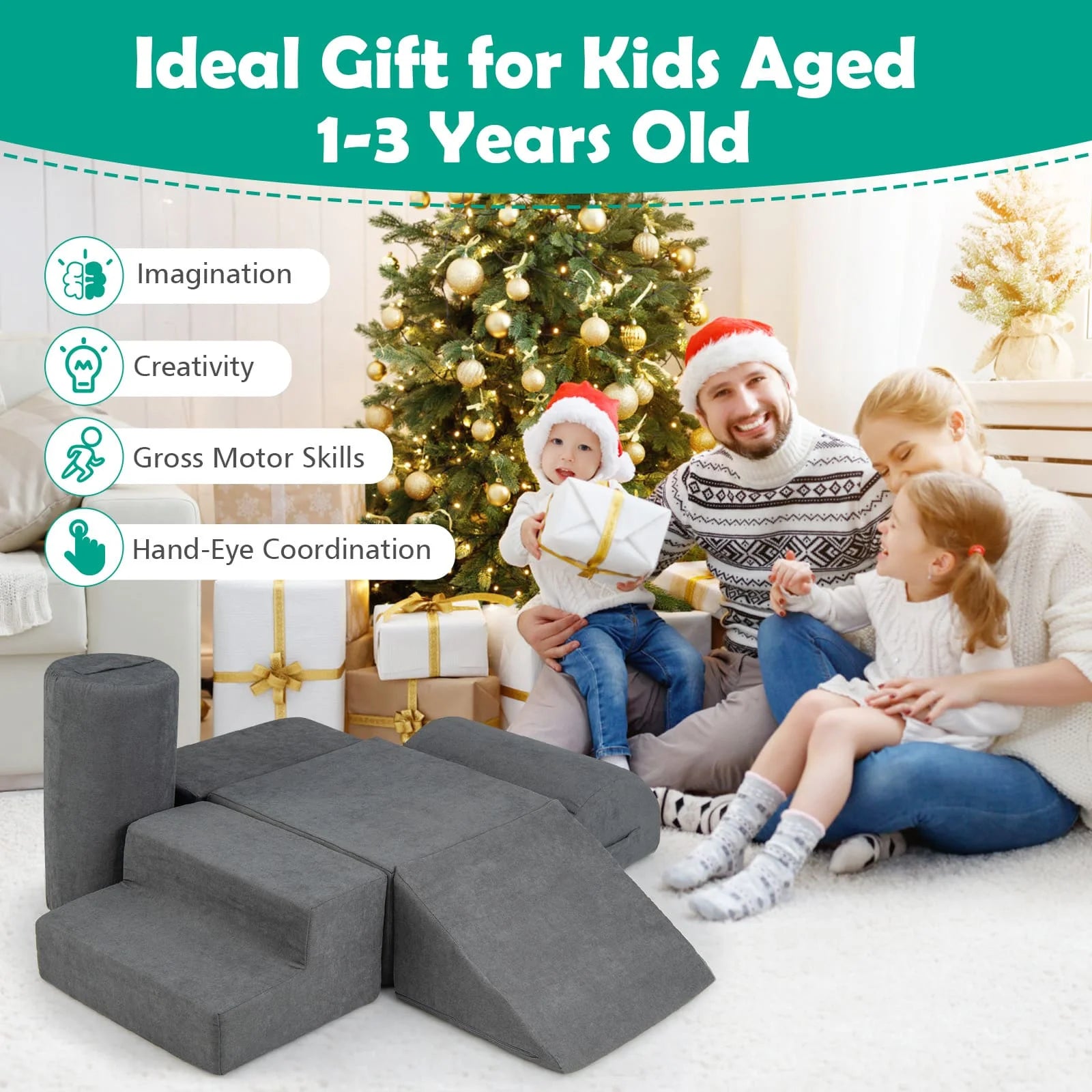 Indoor 6-Piece Grey Indoor Soft Play Climbing Blocks