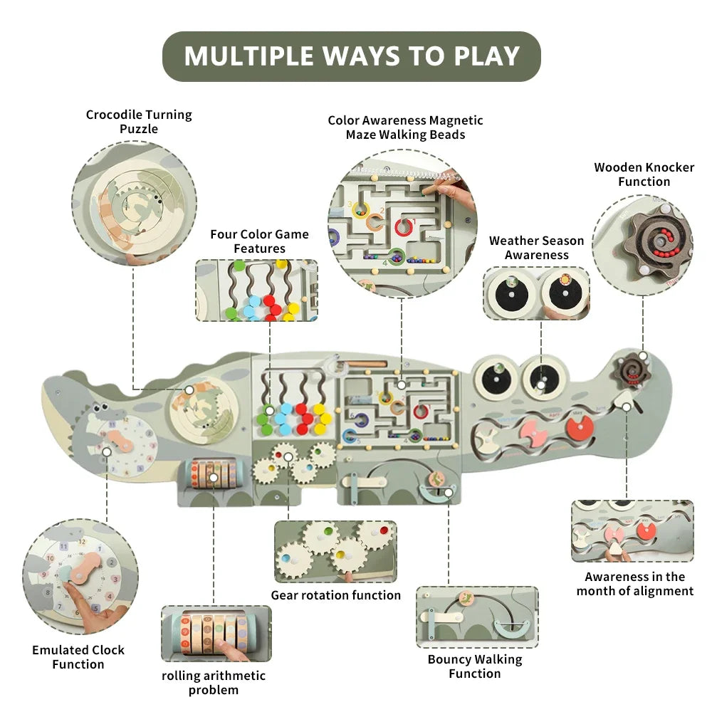 Wooden Crocodile Busy Board Activity Wall