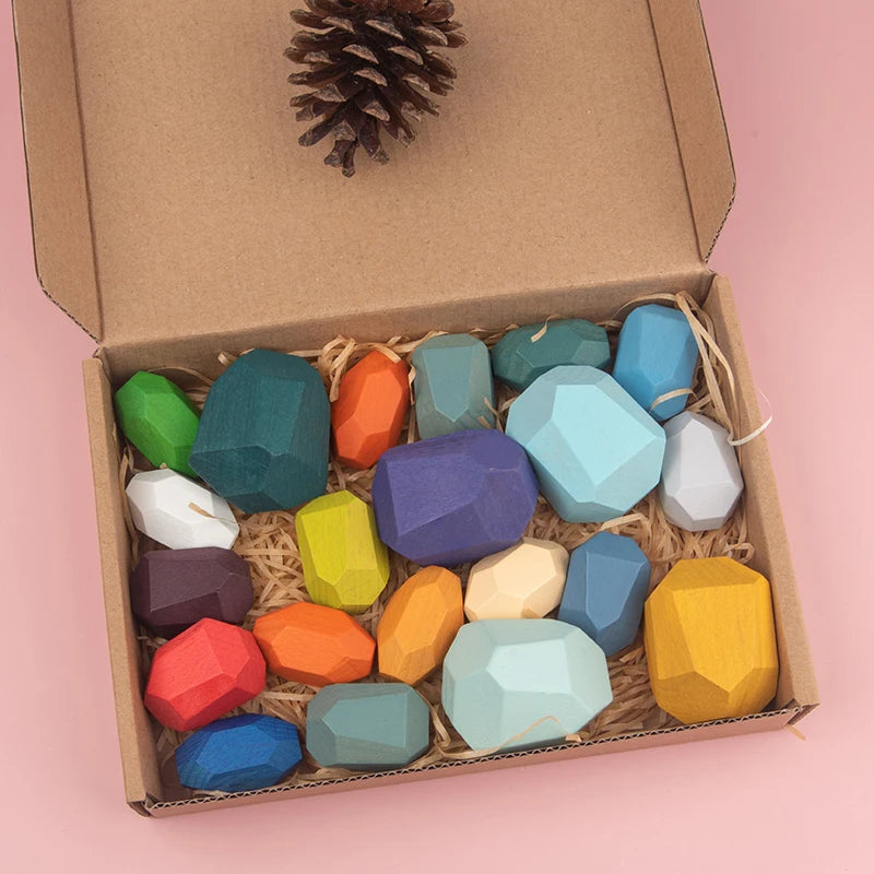 21/36 Piece Wooden Sorting & Stacking Sensory Stones