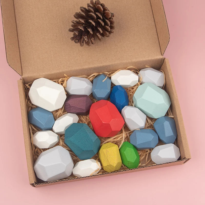21/36 Piece Wooden Sorting & Stacking Sensory Stones