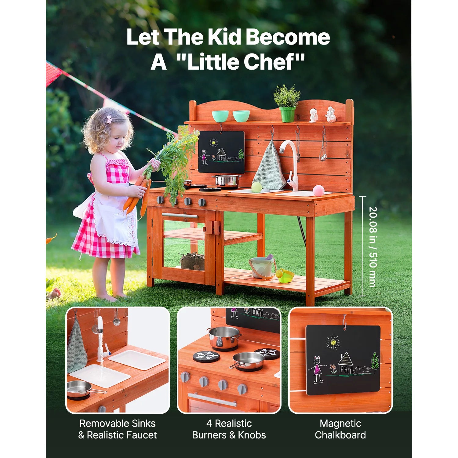 Children's Wooden Mud Kitchen Playset with Stove Sink & Faucet