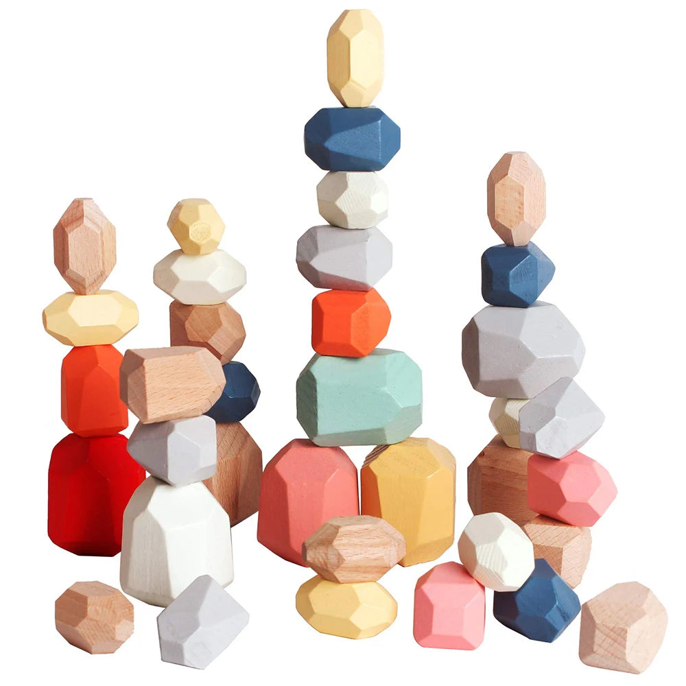 21/36 Piece Wooden Sorting & Stacking Sensory Stones