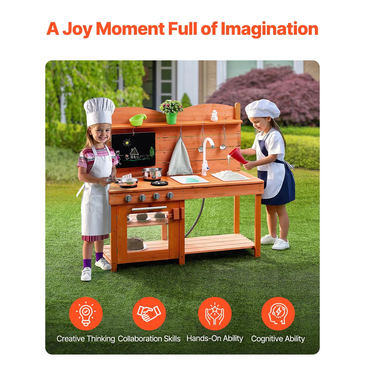Children's Wooden Mud Kitchen Playset with Stove Sink & Faucet