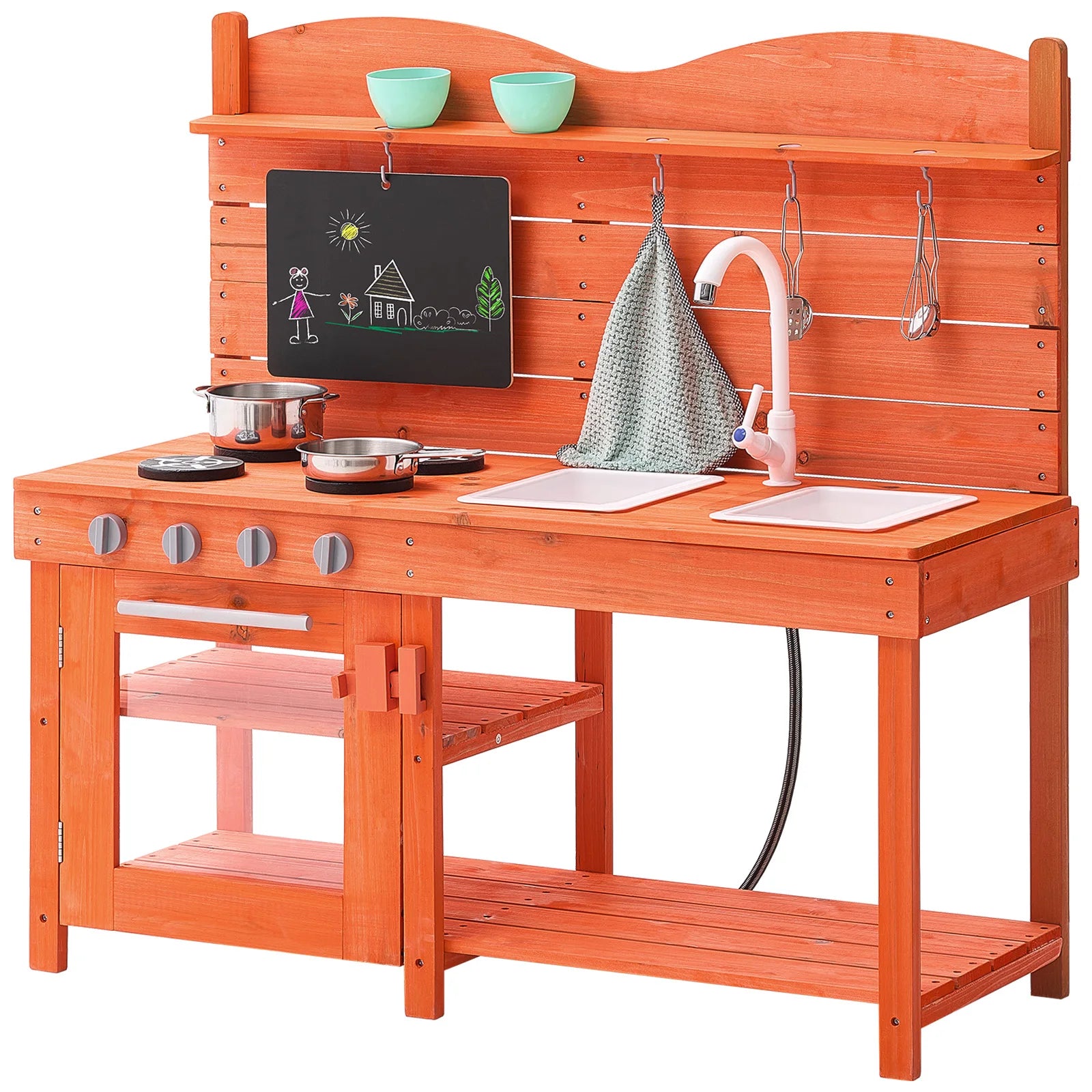 Children's Wooden Mud Kitchen Playset with Stove Sink & Faucet