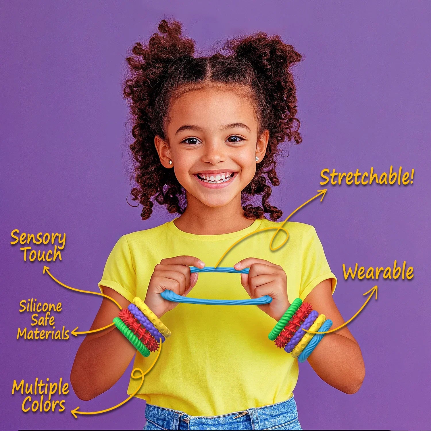 5 Pack Textured Sensory Fidget Bracelet Set