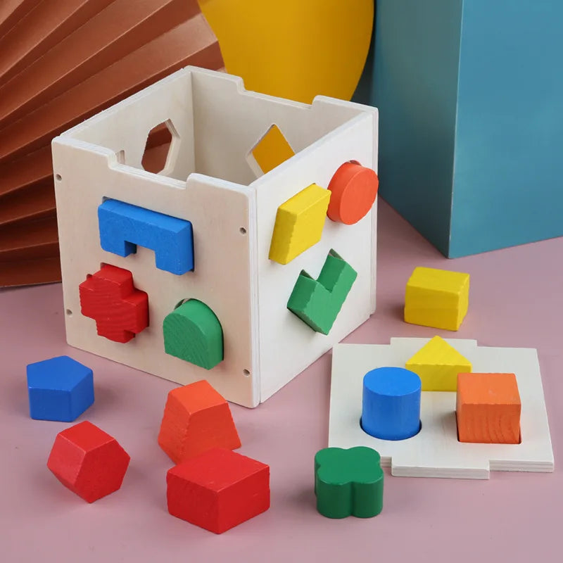 Children's 15-Hole Wooden Shape Sorter Cube