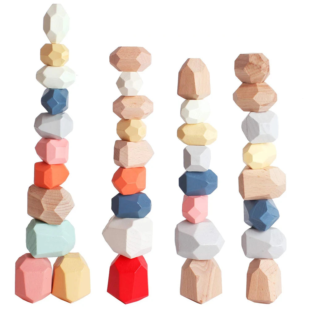 21/36 Piece Wooden Sorting & Stacking Sensory Stones
