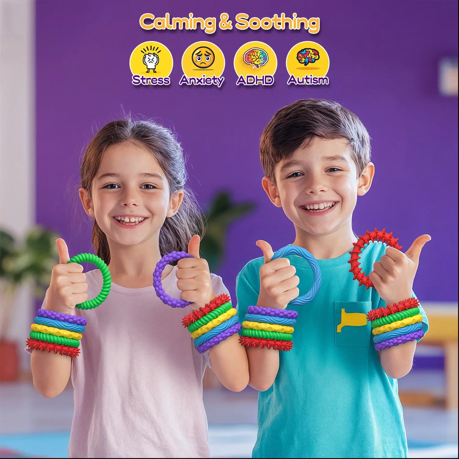 5 Pack Textured Sensory Fidget Bracelet Set