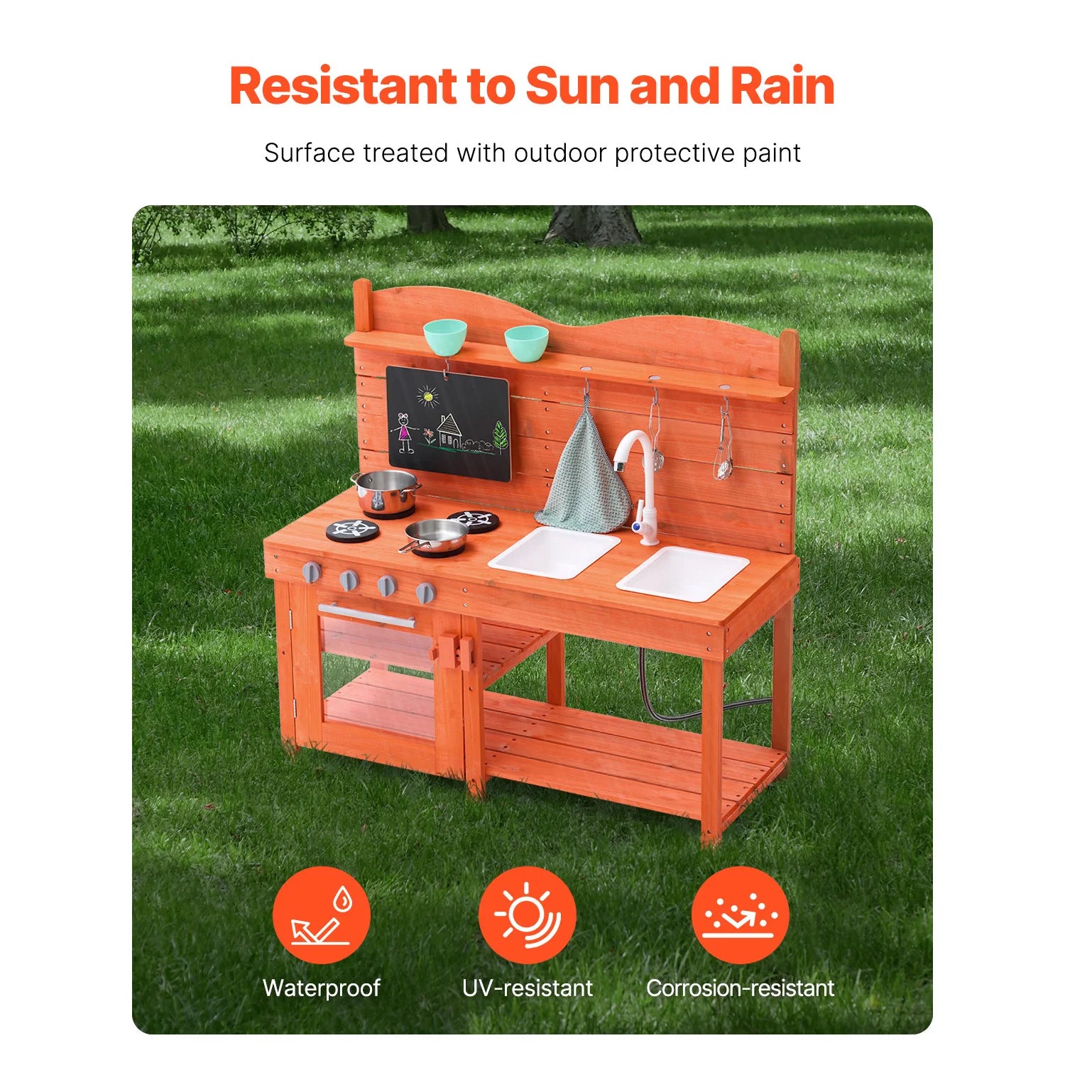 Children's Wooden Mud Kitchen Playset with Stove Sink & Faucet