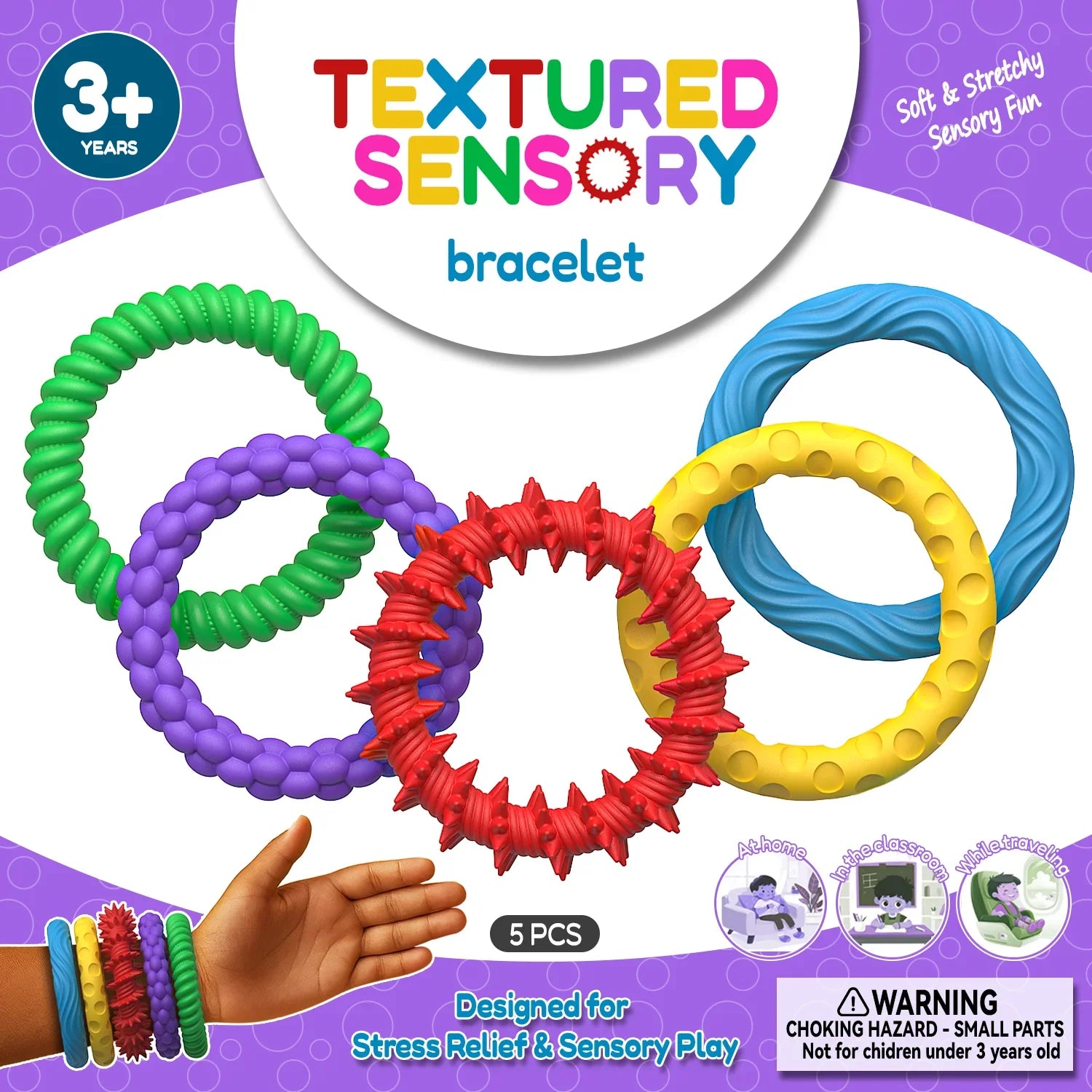 5 Pack Textured Sensory Fidget Bracelet Set