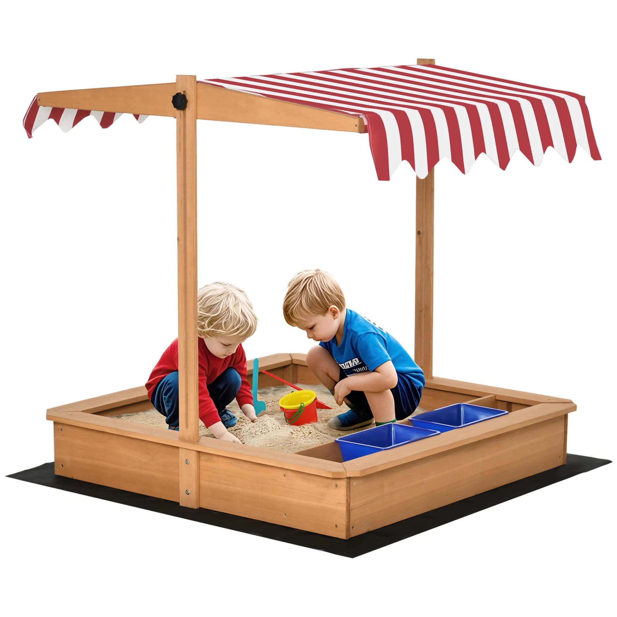 Children's Wooden Sand Pit With Height Adjustable Sun Shade Canopy