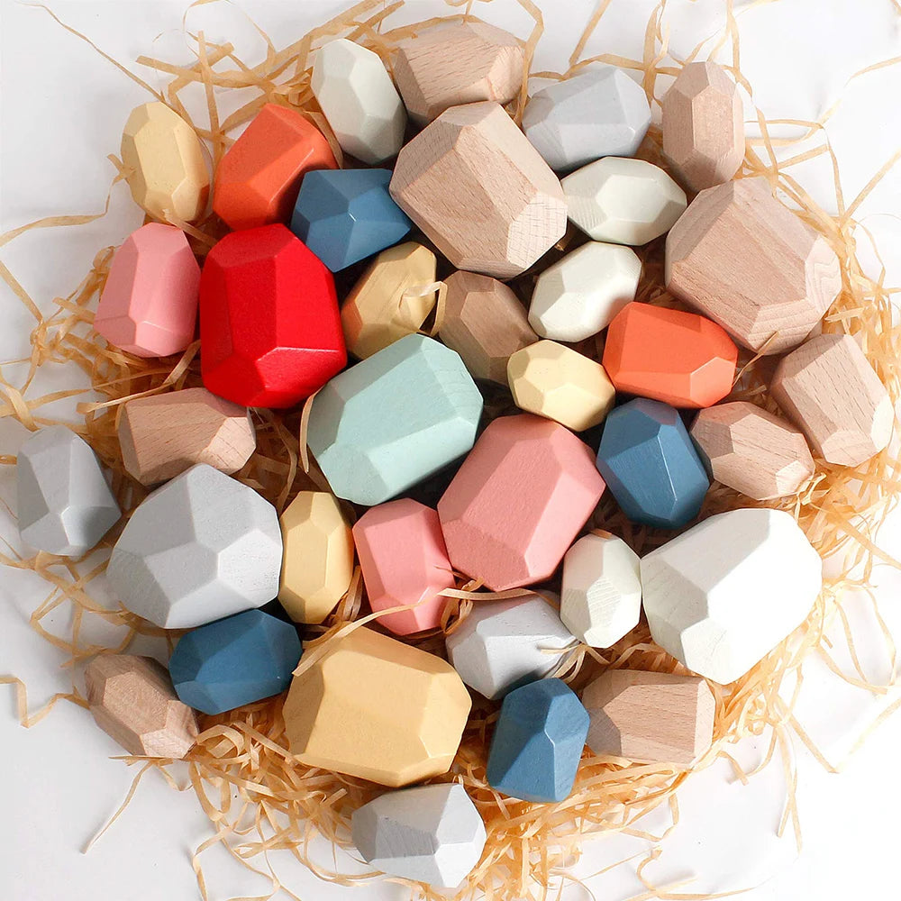 21/36 Piece Wooden Sorting & Stacking Sensory Stones