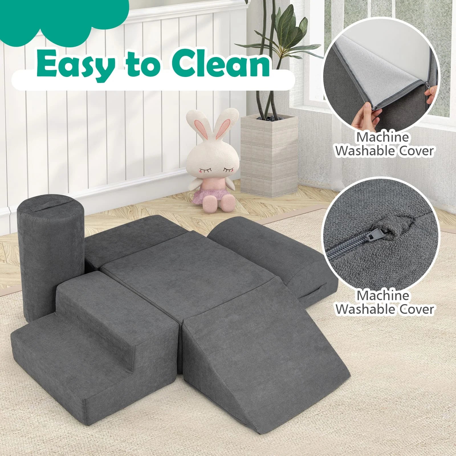 Indoor 6-Piece Grey Indoor Soft Play Climbing Blocks